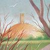 "On the Path". A unique combination of inspirations: London Plane trees in Ham and Glastonbury Tor. Featured on a calendar and a greeting card. Original drawing SOLD.